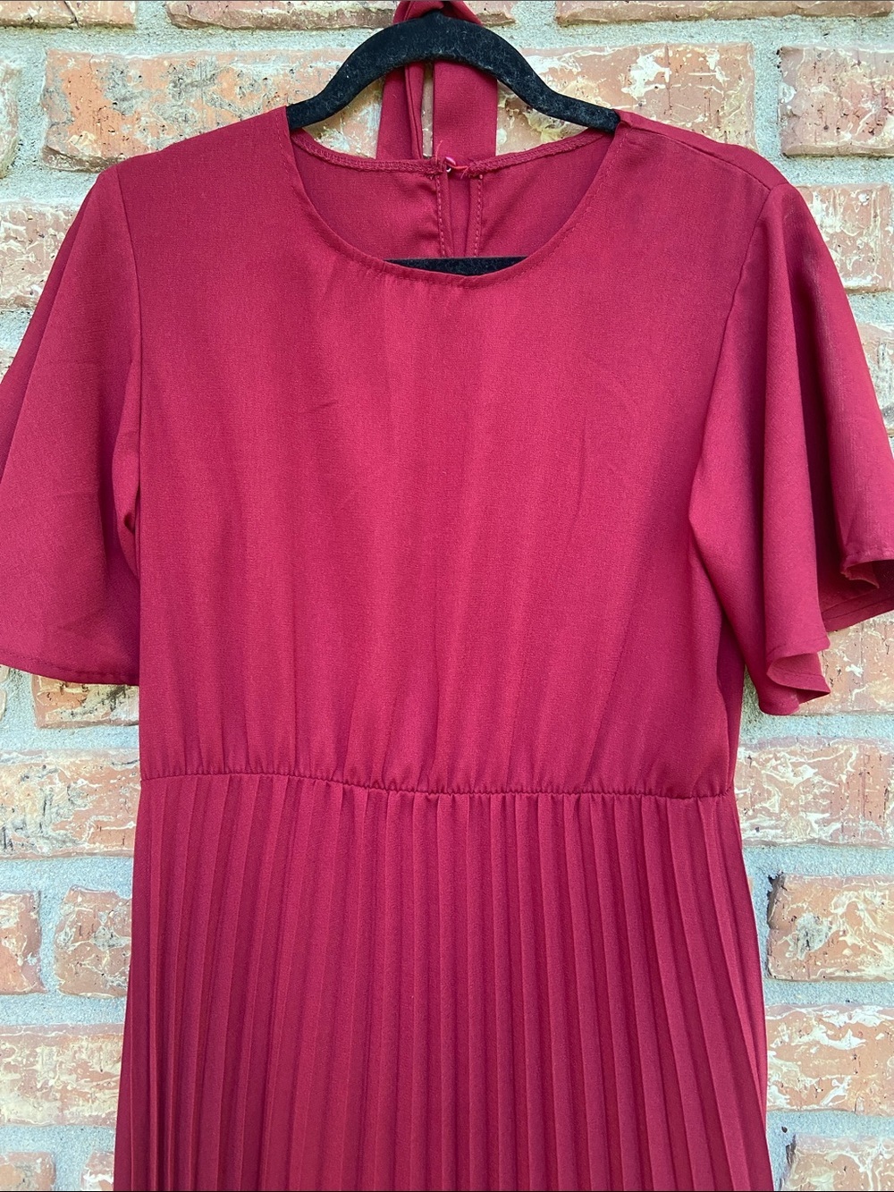 Pleated Midi Dress in Deep Wine - Picture 3 of 10